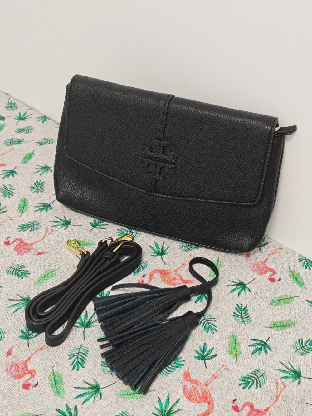 Tory Burch Black Pebbled Leather Crossbody Bag